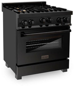 ZLINE 30 in. Kitchen Package with Black Stainless Steel Gas Range, Convertible Vent Range Hood and Microwave Drawer, 3KP-RGBRH30-MW