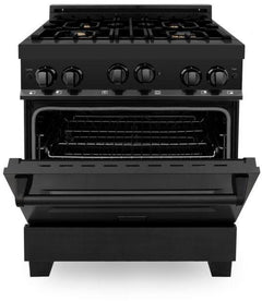 ZLINE Appliance Package - 30 in. Gas Range, Microwave, Refrigerator in Black Stainless, 3KPR-RGBOTRH30