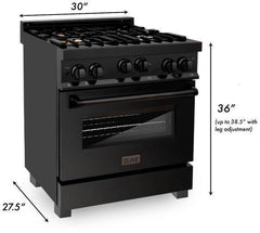 ZLINE 30 in. Kitchen Package with Black Stainless Steel Gas Range, Convertible Vent Range Hood and Microwave Drawer, 3KP-RGBRH30-MW