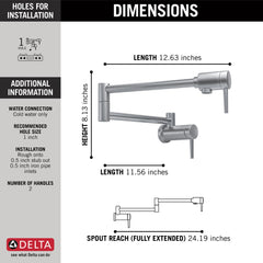 Delta Contemporary Pot Filler in Arctic Stainless, 1165LF-AR