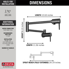 Delta Contemporary Pot Filler in Matte Black, 1165LF-BL