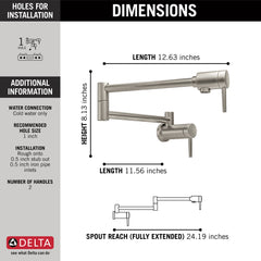 Delta Contemporary Pot Filler in Stainless Steel, 1165LF-SS