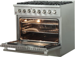 Forno Appliace Package - 36 Inch Dual Fuel Range, Wall Mount Range Hood, Refrigerator, Microwave Drawer, Dishwasher, AP-FFSGS6156-36-8