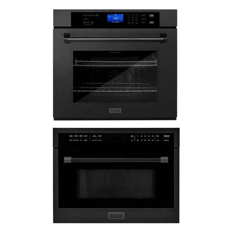 ZLINE Kitchen Package Black Stainless Steel 24 in. Built-in Convection Microwave Oven and 30 in. Single Wall Oven with Self Clean, 2KP-MW24-AWS30BS