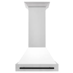 ZLINE 30 Inch Autograph Edition Stainless Steel Range Hood with White Matte Shell and Matte Black Handle, 8654STZ-WM30-MB