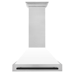 ZLINE Autograph Edition 36 Inch DuraSnow® Stainless Steel Range Hood with White Matte Shell and Matte Black Handle, 8654SNZ-WM36-MB