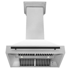 ZLINE Autograph Edition 36 Inch DuraSnow® Stainless Steel Range Hood with White Matte Shell and Matte Black Handle, 8654SNZ-WM36-MB