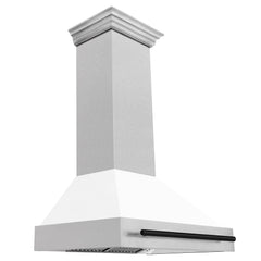 ZLINE Autograph Edition 36 Inch DuraSnow® Stainless Steel Range Hood with White Matte Shell and Matte Black Handle, 8654SNZ-WM36-MB