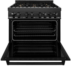 ZLINE 36 in. Kitchen Package with Black Stainless Steel Dual Fuel Range, Convertible Vent Range Hood and Microwave Drawer, 3KP-RABRH36-MW