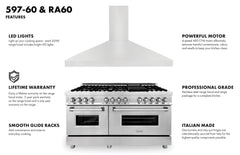 ZLINE 60 in. Dual Fuel Range & 60 in. Range Hood Package, 2KP-RARH60