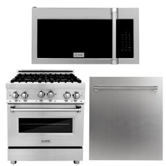 ZLINE 30 in. Kitchen Package with Stainless Steel Gas Range, Traditional Over The Range Microwave and Dishwasher, 3KP-RGOTRH30-DW