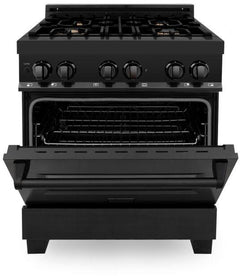 ZLINE 30 in. Kitchen Package with Black Stainless Steel Dual Fuel Range, Convertible Vent Range Hood and Microwave Drawer, 3KP-RABRH30-MW