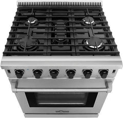 Thor Kitchen Package - 30 In. Propane Gas Range, Range Hood, Microwave Drawer, Refrigerator, Dishwasher, AP-LRG3001ULP-W-5