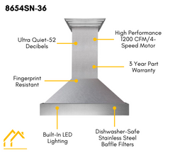 ZLINE 36 in. Kitchen Package with DuraSnow® Stainless Dual Fuel Range, Ducted Vent Range Hood and Dishwasher, 3KP-RASRH36-DW