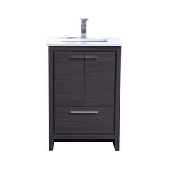 KubeBath Dolce 24 in. Modern Bathroom Vanity with White Quartz Counter Top - Gray Oak, AD624WB