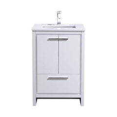 KubeBath Dolce 24 in. Modern Bathroom Vanity with White Quartz Counter Top - High Gloss White, AD624GW