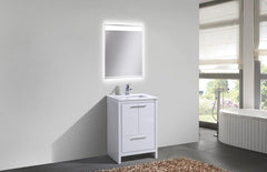 KubeBath Dolce 24 in. Modern Bathroom Vanity with White Quartz Counter Top - High Gloss White, AD624GW