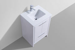 KubeBath Dolce 24 in. Modern Bathroom Vanity with White Quartz Counter Top - High Gloss White, AD624GW