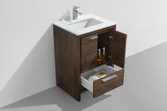 KubeBath Dolce 24 in. Modern Bathroom Vanity with White Quartz Counter Top - Rose Wood, AD624RW