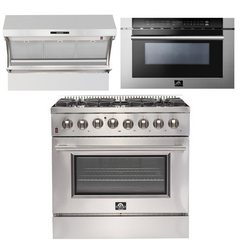 Forno Appliance Package - 36 Inch Dual Fuel Range, Wall Mount Range Hood, Dishwasher, AP-FFSGS6156-36-2