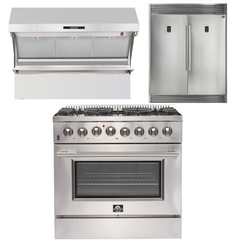 Forno Appliance Package - 36 Inch Dual Fuel Range, Wall Mount Range Hood, Microwave Drawer, AP-FFSGS6156-36-3