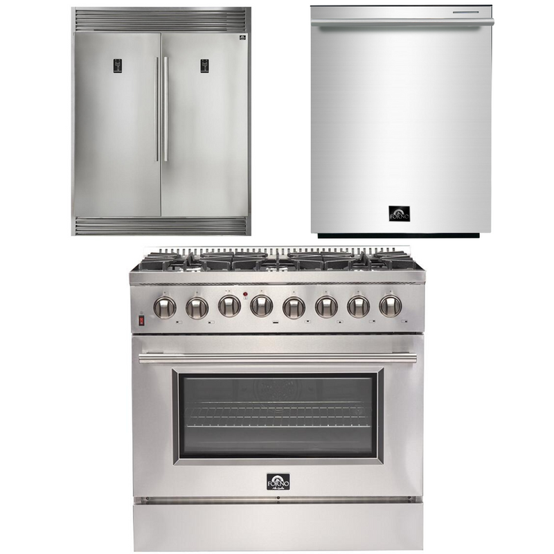 Forno Appliance Package - 36 Inch Dual Fuel Range, Dishwasher, 60 Inch Refrigerator, AP-FFSGS6156-36-5