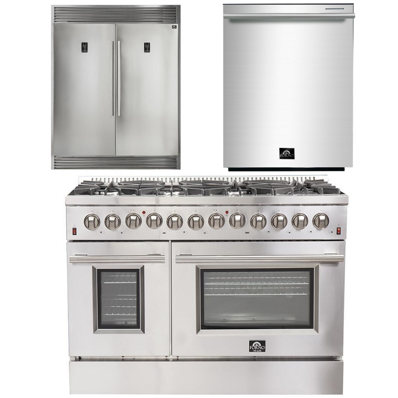 Forno Appliance Package - 48 Inch Dual Fuel Range, Dishwasher, 60 Inch Refrigerator, AP-FFSGS6156-48-5