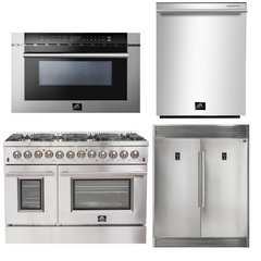 Forno Appliance Package - 48 Inch Dual Fuel Range, 60 Inch Refrigerator, Microwave Drawer, Dishwasher, AP-FFSGS6156-48-7