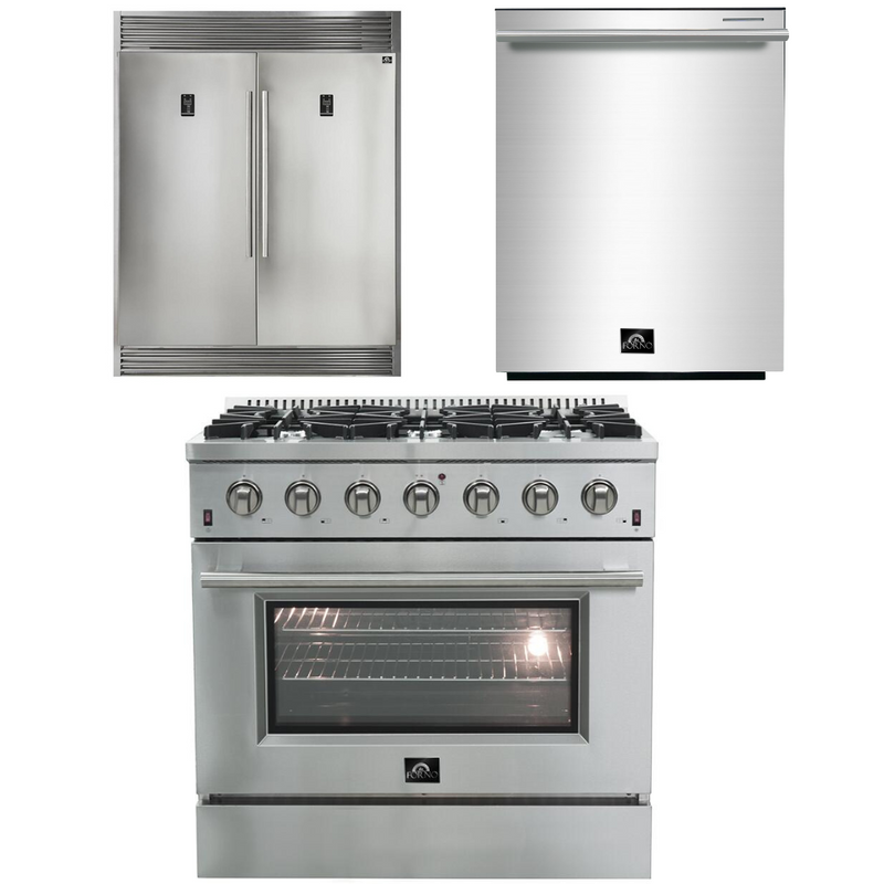 Forno Appliance Package - 36 Inch Gas Range, Dishwasher, 60 Inch Refrigerator, AP-FFSGS6244-36-5