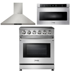 Thor Kitchen Appliance Package - 30 inch Electric Range, Range Hood, Microwave Drawer, AP-HRE3001-5