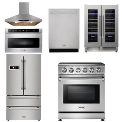 Thor Kitchen Appliance Package - 30 inch Electric Range, Range Hood, Microwave Drawer, Refrigerator, Dishwasher, Wine Cooler, AP-HRE3001-8