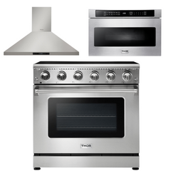 Thor Kitchen Appliance Package - 36 in. Electric Range, Range Hood, Microwave Drawer, AP-HRE3601-5