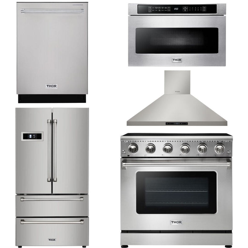 Thor Kitchen Appliance Bundle - 36 in. Electric Range 5 Piece Bundle, AB-HRE3601-7