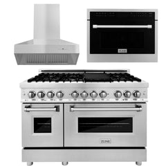 ZLINE Appliance Package - 48 In. Dual Fuel Range, 700CFM Range Hood,  Microwave Oven, 3KP-RARHC48-MO