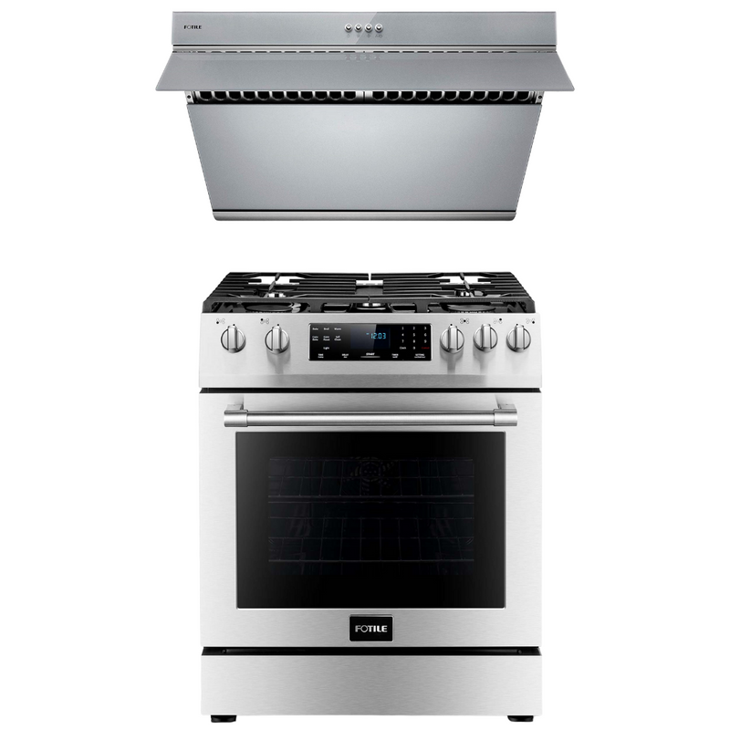 Fotile Appliance Package 30 In. Gas Range and 30 In. Silver Gray Range Hood with Push Buttons, 850 CFM, AP-RLS30506-3