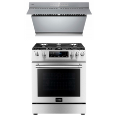 Fotile Appliance Package 30 In. Gas Range and 30 In. Silver Gray Range Hood with Touch Buttons, 850 CFM, AP-RLS30506-4