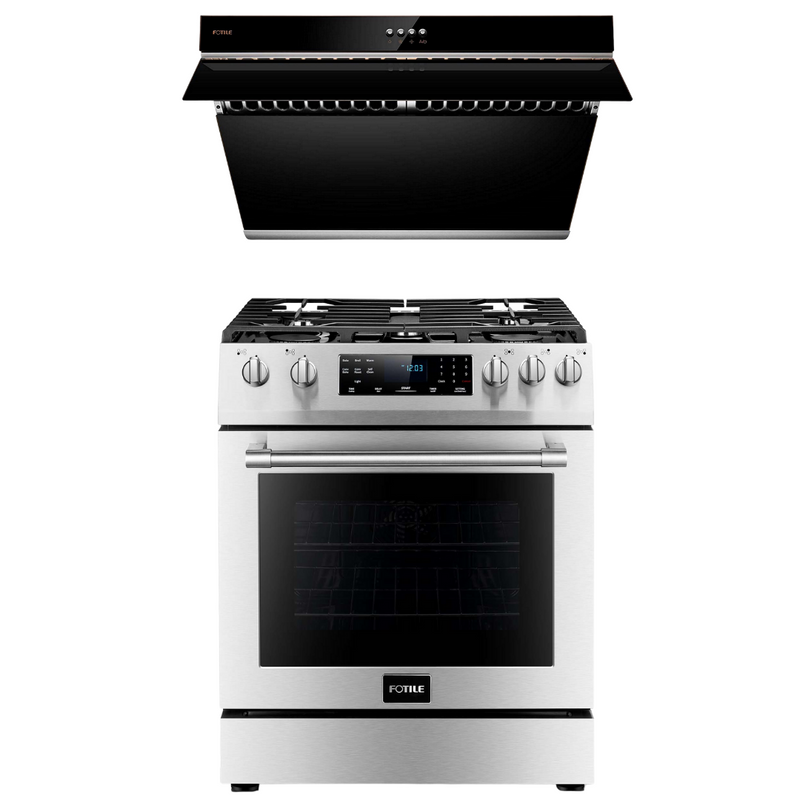 Fotile Appliance Package 30 In. Gas Range and 30 In. Black Range Hood with Push Buttons, 850 CFM, AP-RLS30506