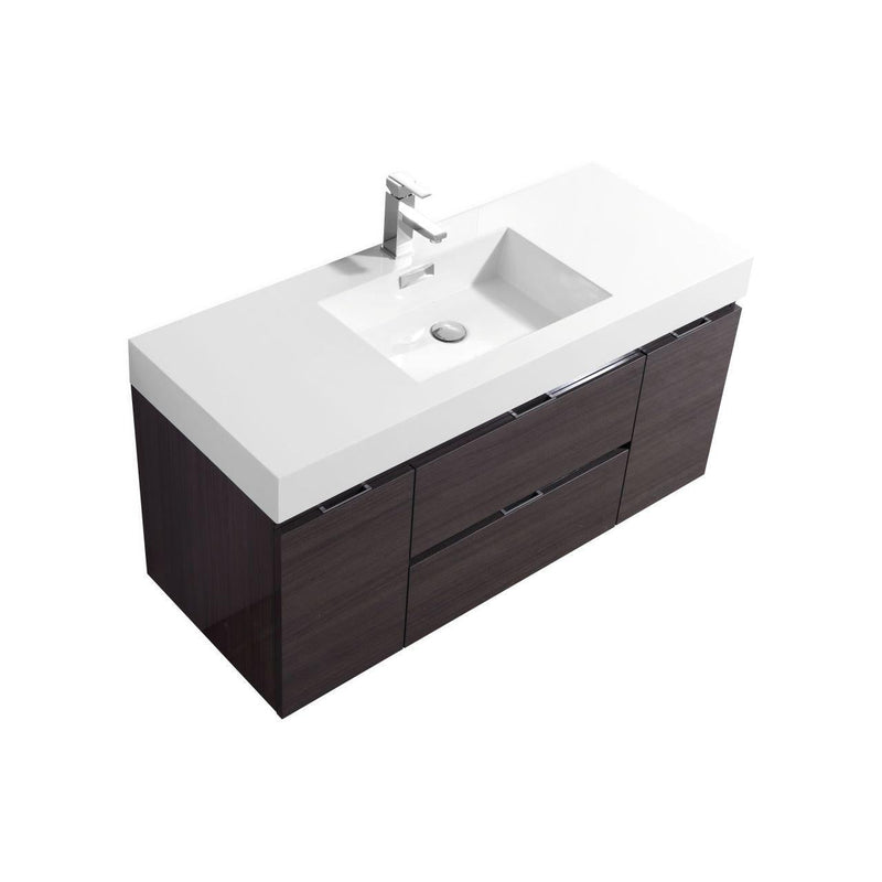 Bliss 48 in. Wall Mount Modern Bathroom Vanity - High Gloss Gray Oak