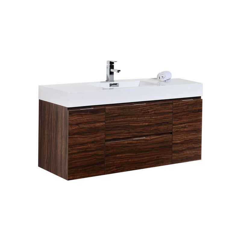 Bliss 48 in. Wall Mount Modern Bathroom Vanity - Walnut