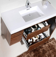 Bliss 48 in. Wall Mount Modern Bathroom Vanity - Walnut