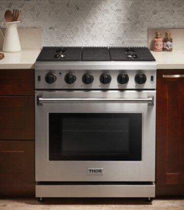 Thor Kitchen Package - 30 in. Propane Gas Range, Range Hood, Microwave Drawer, Refrigerator with Water and Ice Dispenser, Dishwasher, Wine Cooler, AP-LRG3001ULP-14