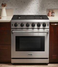 Thor Kitchen Package - 30 in. Propane Gas Range, Range Hood, Microwave Drawer, Refrigerator with Water and Ice Dispenser, Dishwasher, Wine Cooler, AP-LRG3001ULP-14