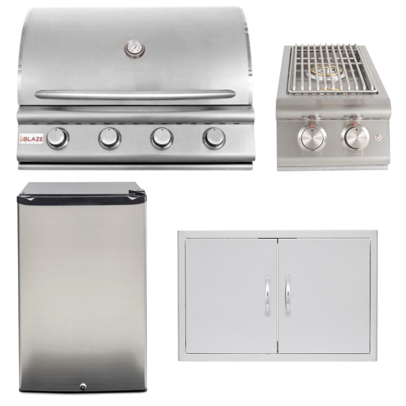 Blaze Outdoor Package - Prelude LBM 32 In. Natural Gas Grill, Side Burner, Refrigerator, Access Door, AP-BLZ-4LBM-NG-2