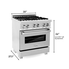 ZLINE 30 in. Kitchen Package with DuraSnow® Stainless Dual Fuel Range, Ducted Vent Range Hood and Tall Tub Dishwasher, 3KP-RASRH30-DWV