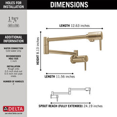 Delta Contemporary Pot Filler in Champagne Bronze, 1165LF-CZ