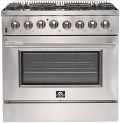 Forno Appliace Package - 36 Inch Dual Fuel Range, Wall Mount Range Hood, Refrigerator, Microwave Drawer, Dishwasher, AP-FFSGS6156-36-8