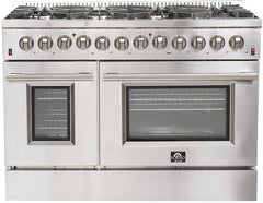 Forno Appliace Package - 48 Inch Dual Fuel Range, Wall Mount Range Hood, Refrigerator, Microwave Drawer, Dishwasher, AP-FFSGS6156-48-8