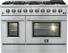 Forno Appliance Package - 48 Inch Gas Range, Range Hood, Refrigerator, Microwave Drawer, Dishwasher, Wine Cooler, AP-FFSGS6244-48-9