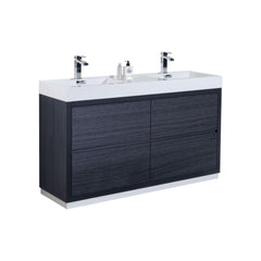 KubeBath Bliss 60 in. Double Sink Free Standing Modern Bathroom Vanity - Gray Oak, FMB60D-GO