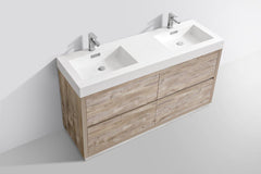 Bliss 60 in. Double Sink Free Standing Modern Bathroom Vanity - Nature Wood